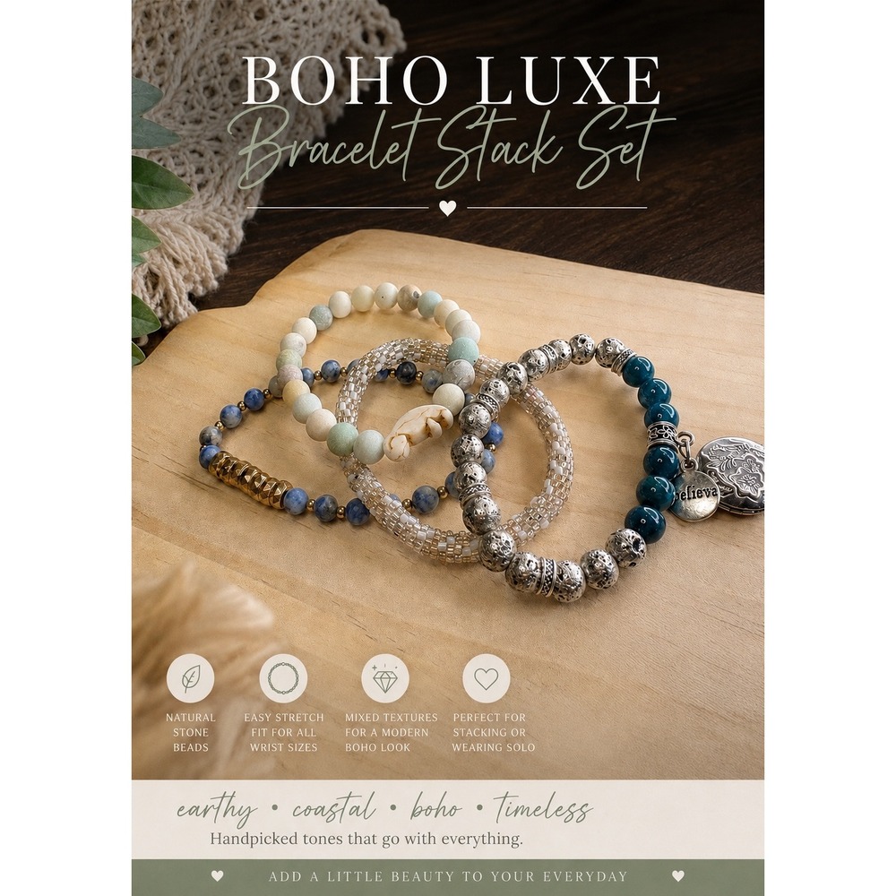 Boho Luxe Natural Stone Bracelet Stack Set | Coastal Layered Jewelry